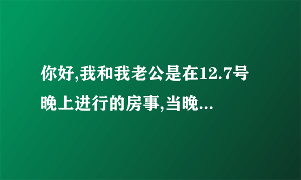 你好,我和我老公是在12.7号晚上进行的房事,当晚把药吃...