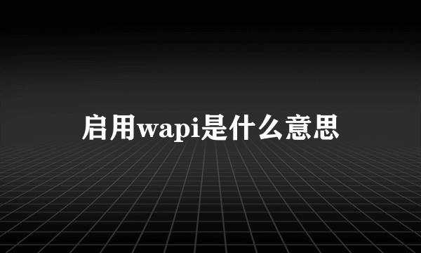 启用wapi是什么意思