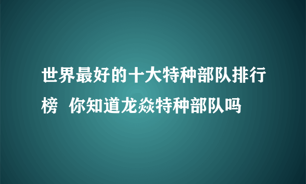 世界最好的十大特种部队排行榜  你知道龙焱特种部队吗