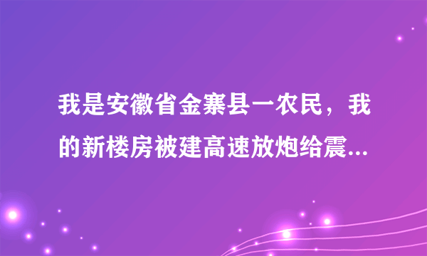 我是安徽省金寨县一农民，我的新楼房被建高速放炮给震坏了，很严重，现在高速就要完工了，我该找谁赔偿？