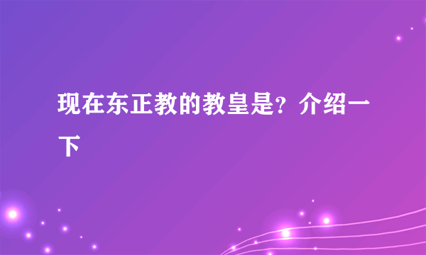 现在东正教的教皇是？介绍一下