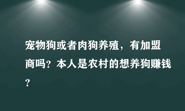 宠物狗或者肉狗养殖，有加盟商吗？本人是农村的想养狗赚钱？