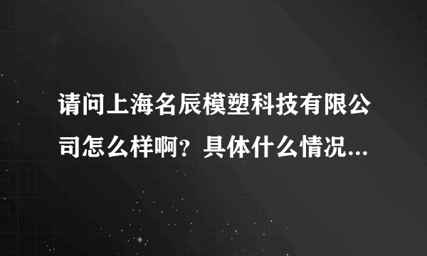 请问上海名辰模塑科技有限公司怎么样啊？具体什么情况????