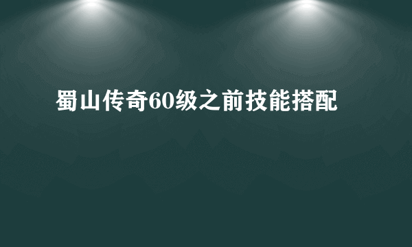 蜀山传奇60级之前技能搭配