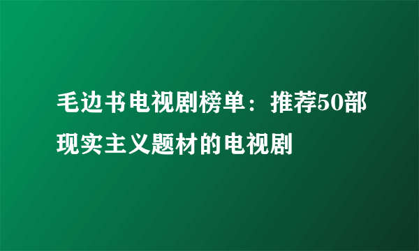 毛边书电视剧榜单：推荐50部现实主义题材的电视剧