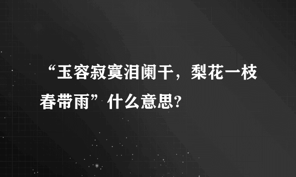 “玉容寂寞泪阑干，梨花一枝春带雨”什么意思?