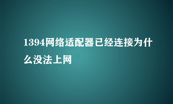 1394网络适配器已经连接为什么没法上网