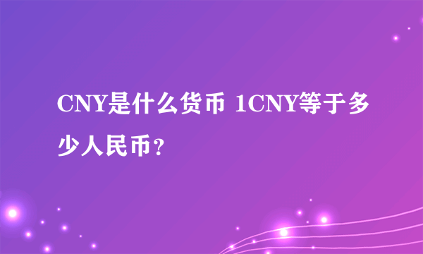 CNY是什么货币 1CNY等于多少人民币？