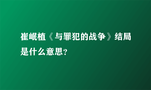 崔岷植《与罪犯的战争》结局是什么意思？