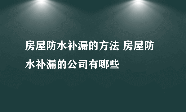 房屋防水补漏的方法 房屋防水补漏的公司有哪些