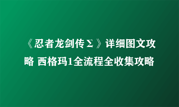 《忍者龙剑传Σ》详细图文攻略 西格玛1全流程全收集攻略