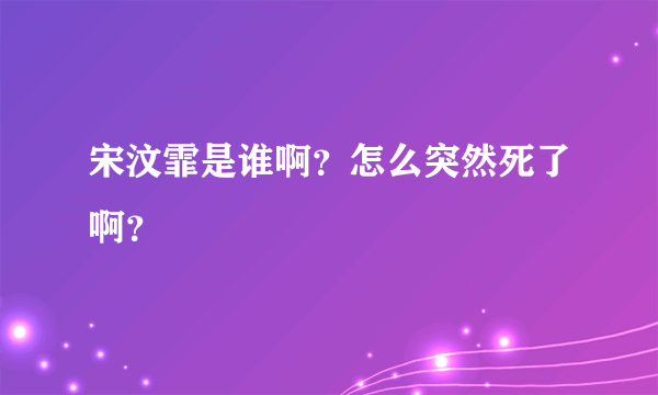 宋汶霏是谁啊？怎么突然死了啊？