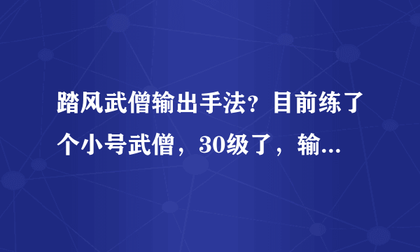 踏风武僧输出手法？目前练了个小号武僧，30级了，输出有没有什么手法？