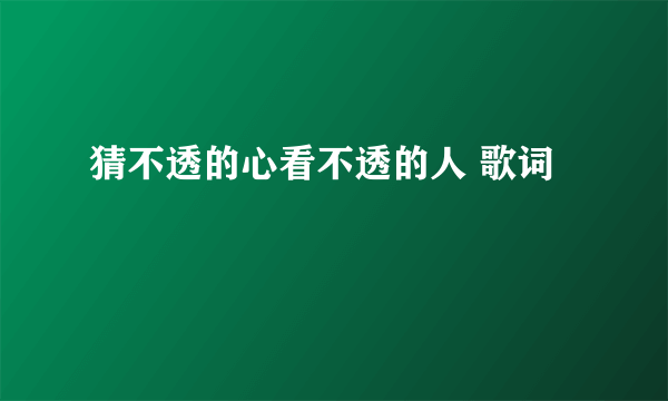 猜不透的心看不透的人 歌词