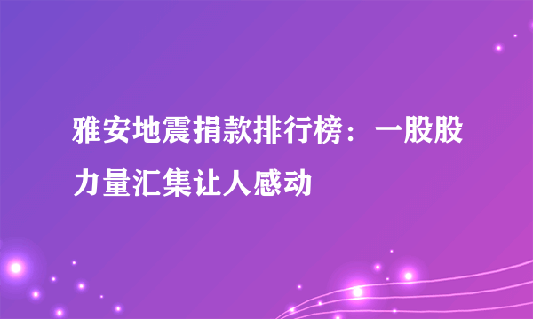 雅安地震捐款排行榜：一股股力量汇集让人感动