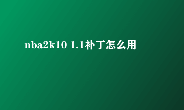 nba2k10 1.1补丁怎么用