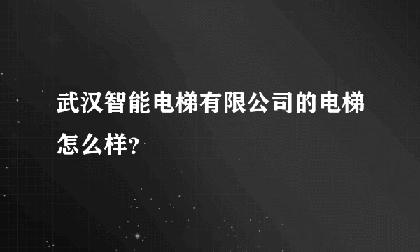 武汉智能电梯有限公司的电梯怎么样？