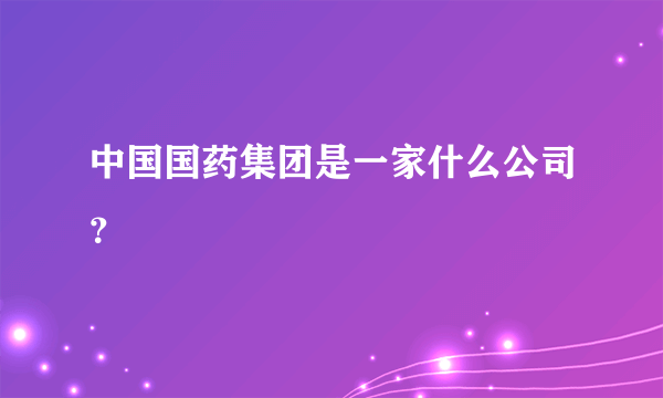 中国国药集团是一家什么公司？