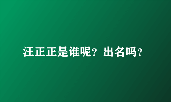 汪正正是谁呢？出名吗？