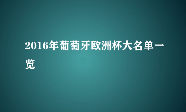 2016年葡萄牙欧洲杯大名单一览