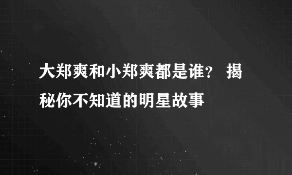 大郑爽和小郑爽都是谁？ 揭秘你不知道的明星故事