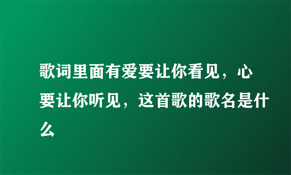 歌词里面有爱要让你看见，心要让你听见，这首歌的歌名是什么