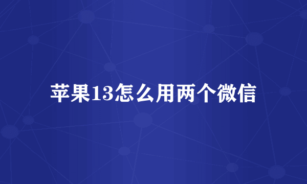 苹果13怎么用两个微信