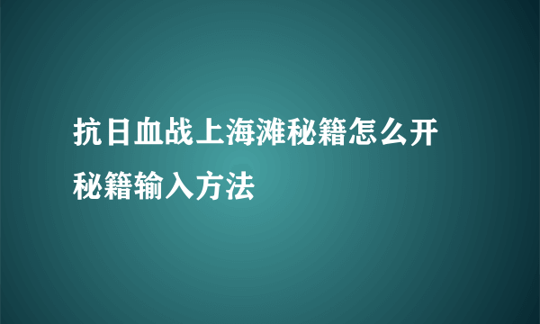 抗日血战上海滩秘籍怎么开 秘籍输入方法