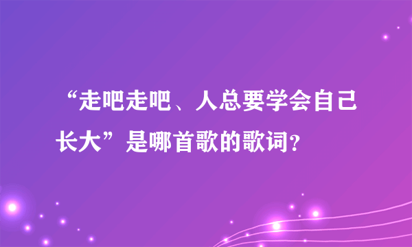 “走吧走吧、人总要学会自己长大”是哪首歌的歌词？