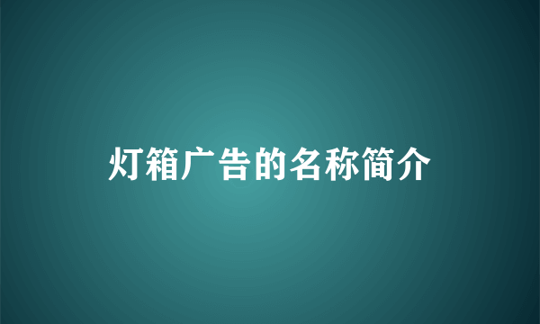 灯箱广告的名称简介