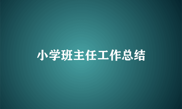 小学班主任工作总结