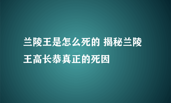 兰陵王是怎么死的 揭秘兰陵王高长恭真正的死因