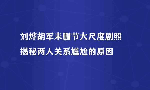 刘烨胡军未删节大尺度剧照 揭秘两人关系尴尬的原因