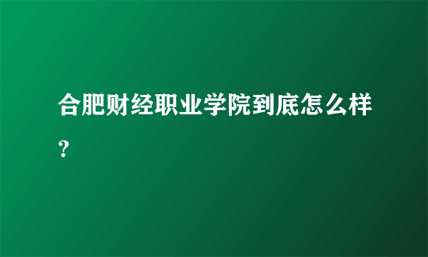 合肥财经职业学院到底怎么样？