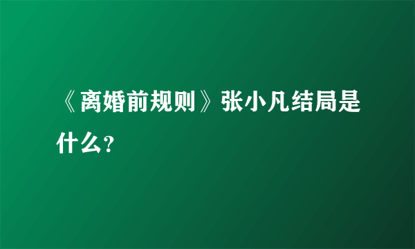 《离婚前规则》张小凡结局是什么？