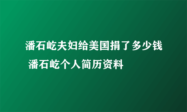 潘石屹夫妇给美国捐了多少钱 潘石屹个人简历资料