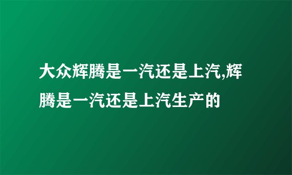 大众辉腾是一汽还是上汽,辉腾是一汽还是上汽生产的