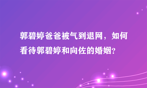 郭碧婷爸爸被气到退网，如何看待郭碧婷和向佐的婚姻？