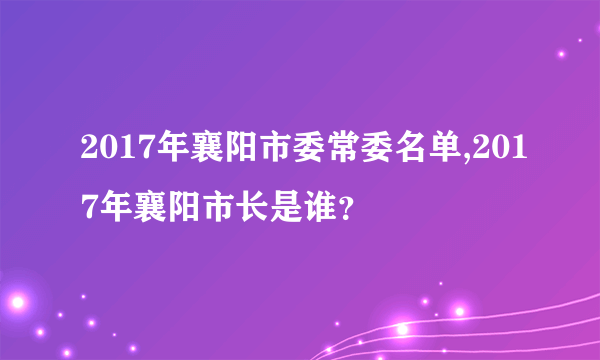 2017年襄阳市委常委名单,2017年襄阳市长是谁？