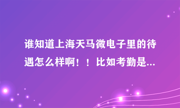 谁知道上海天马微电子里的待遇怎么样啊！！比如考勤是几个小时，全勤是多少，绩效是多少！！饭补是多少，