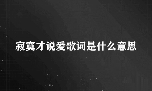 寂寞才说爱歌词是什么意思