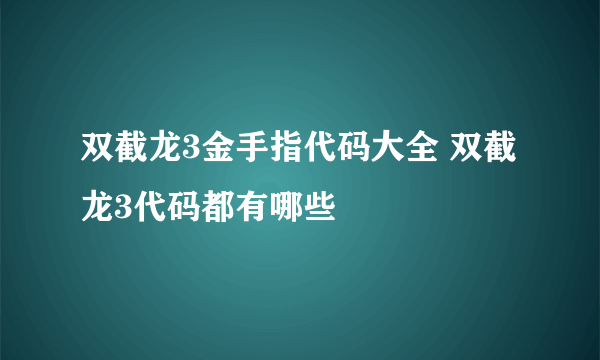 双截龙3金手指代码大全 双截龙3代码都有哪些