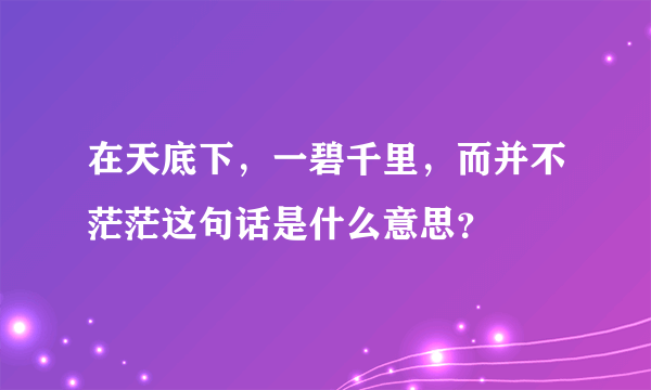 在天底下，一碧千里，而并不茫茫这句话是什么意思？