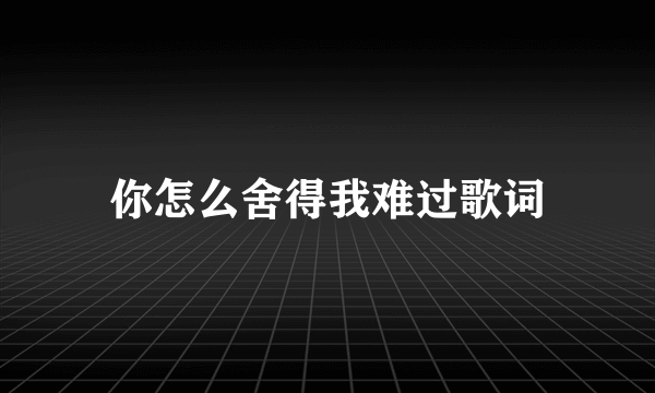 你怎么舍得我难过歌词