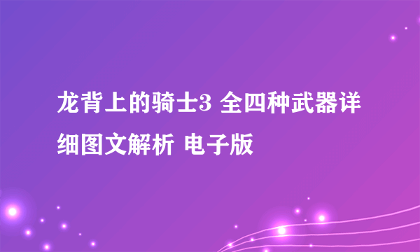 龙背上的骑士3 全四种武器详细图文解析 电子版