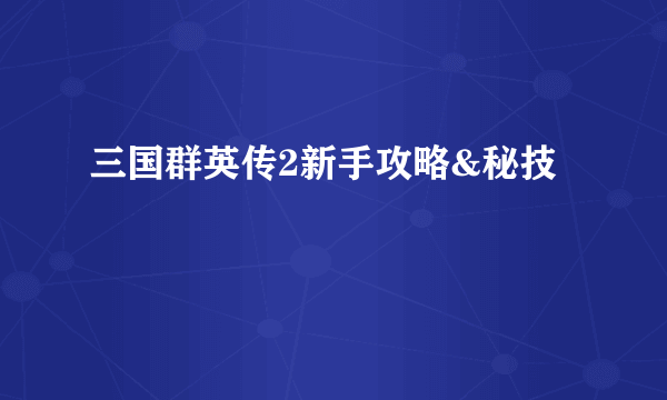 三国群英传2新手攻略&秘技