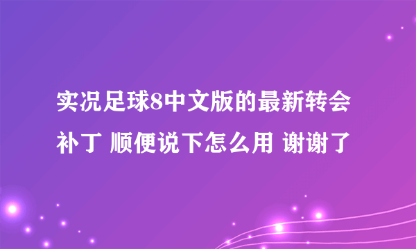 实况足球8中文版的最新转会补丁 顺便说下怎么用 谢谢了