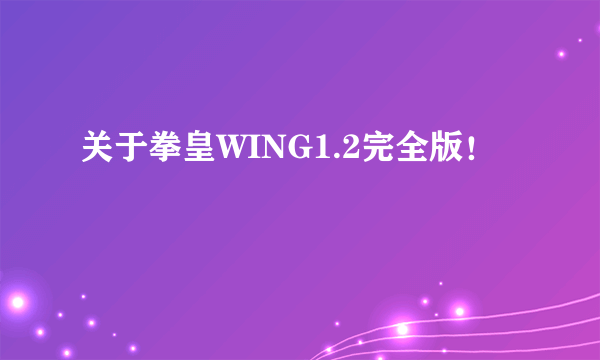 关于拳皇WING1.2完全版！