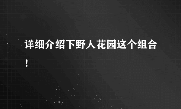 详细介绍下野人花园这个组合！