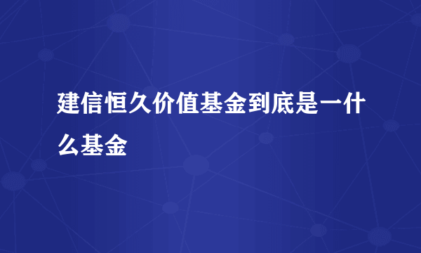 建信恒久价值基金到底是一什么基金